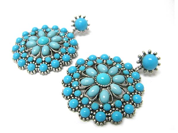 Seed stone flower deco round  drop earring