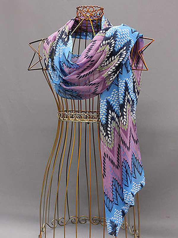 Polyester zig zag fashion falling spring leaf scarf