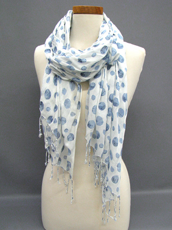 Polka dot poliestere long fringe scarf