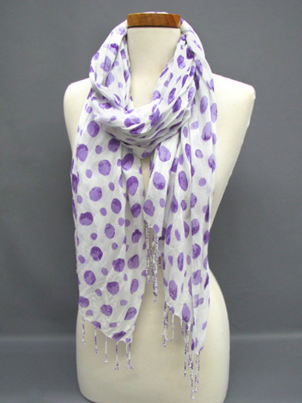 Polka dot poliestere long fringe scarf