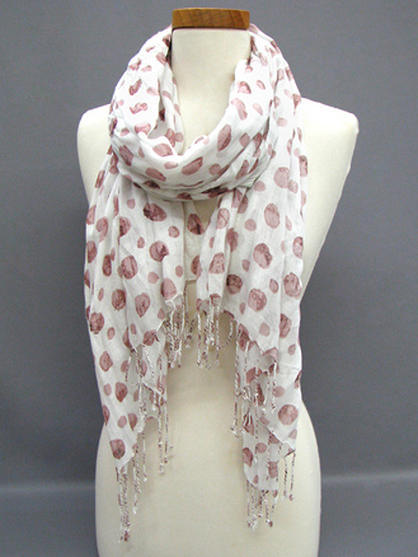 Polka dot poliestere long fringe scarf