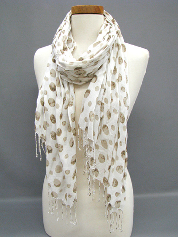 Polka dot poliestere long fringe scarf