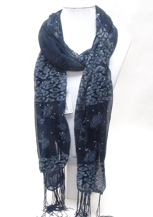 Multi flower mix and fringe deco scarf