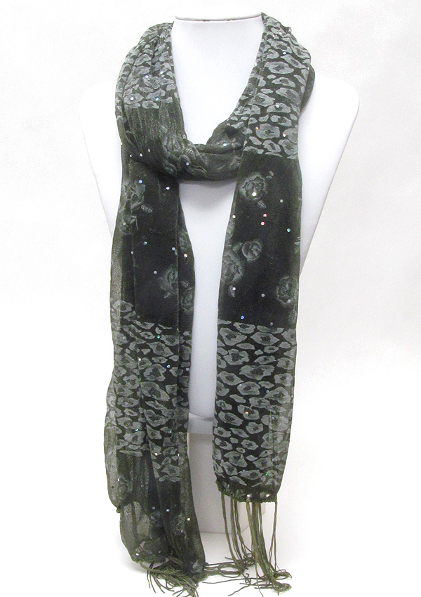 Multi flower mix and fringe deco scarf