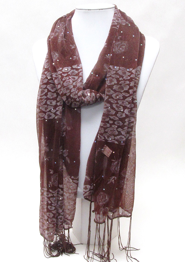 Multi flower mix and fringe deco scarf