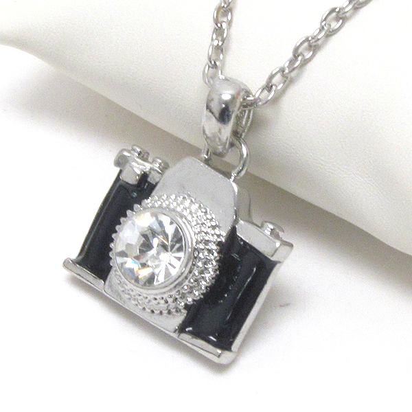 Crystal center camera pendant necklace