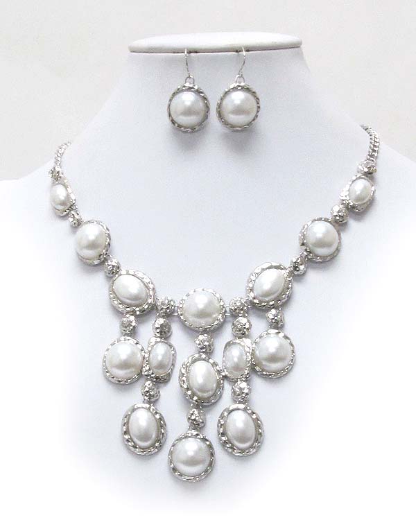 Multi pearl deco drop bib style necklace earring set