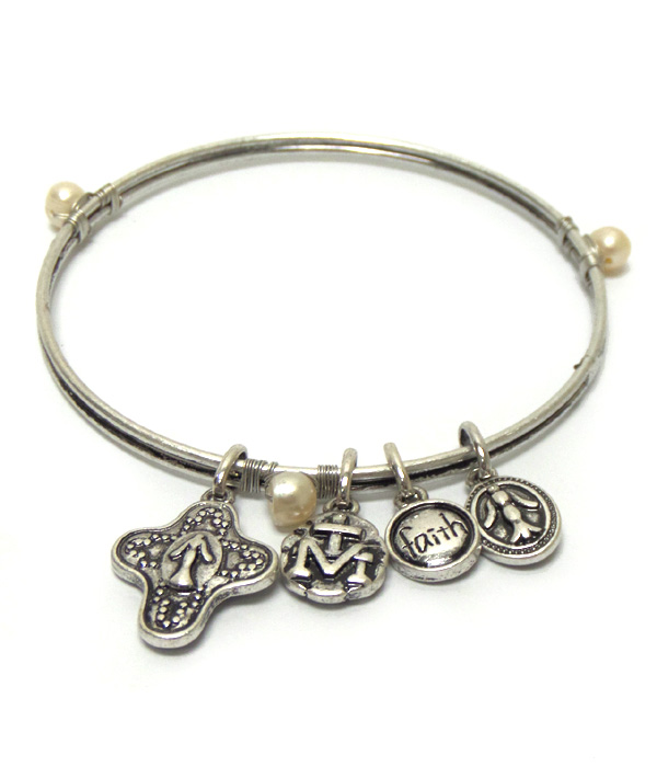 Metal charm with faith word bangle bracelet