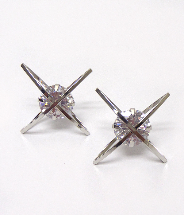 Crystal center cross wire earring