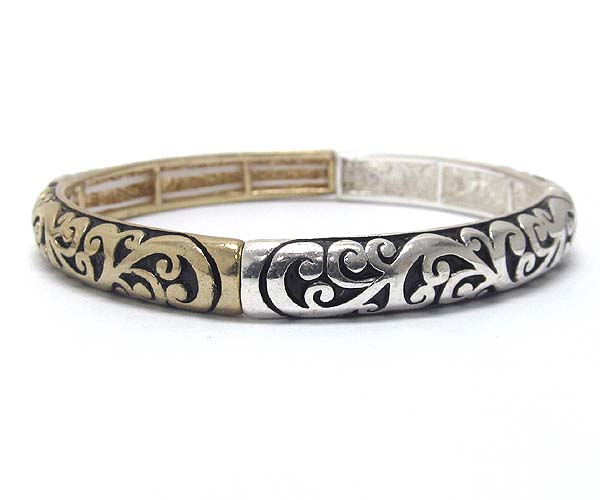 Multi metal filigree patern stretch bracelet