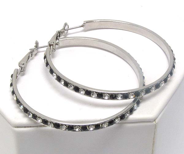 Round metal pattern crystal  hoop earring - wear resistant electro plating - hoops