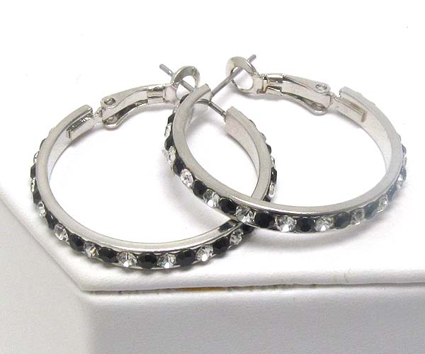 Round metal pattern crystal  hoop earring - wear resistant electro plating - hoops