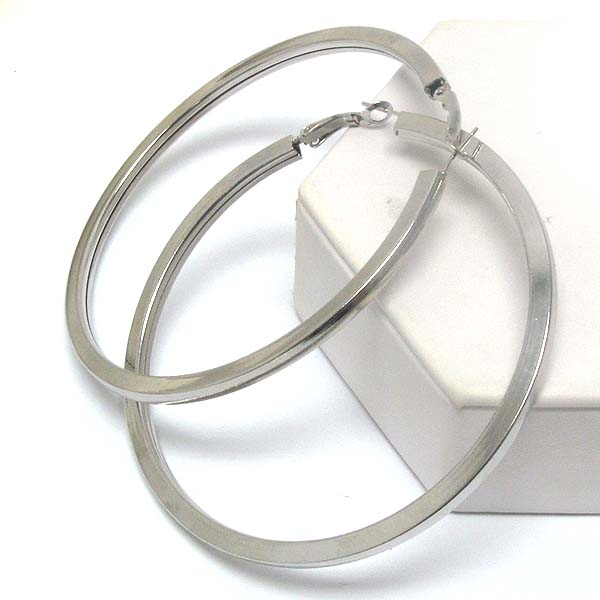 Plain metal link hollow hoop earring - wear resistant electro plating - hoops