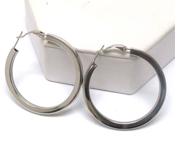 Plain metal link hollow hoop earring - wear resistant electro plating - hoops