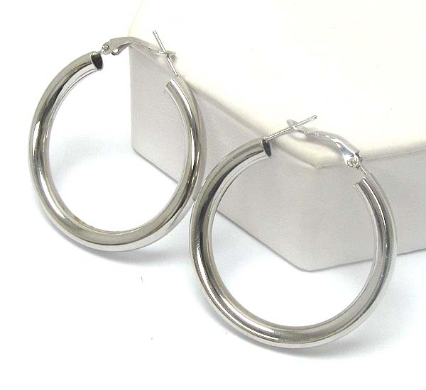 Plain metal link hollow hoop earring - wear resistant electro plating - hoops