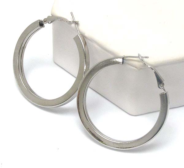 Plain metal link hollow hoop earring - wear resistant electro plating - hoops