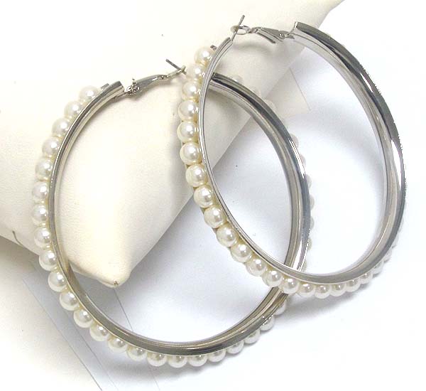 Metal pearl hoop earring - wear resistant electro plating - hoops