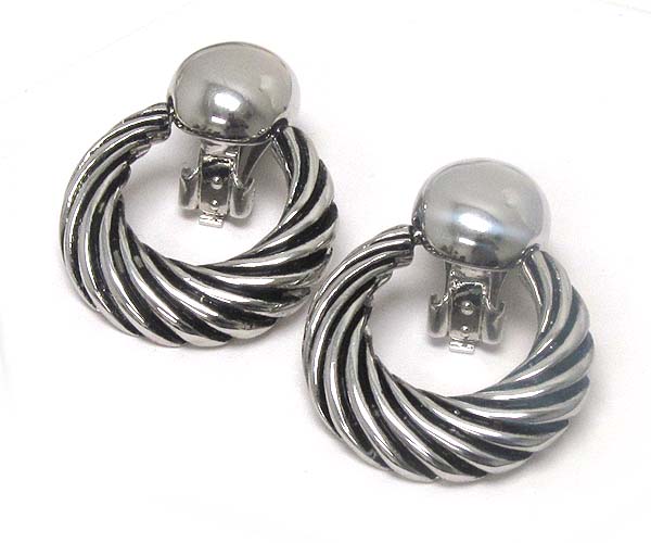 Metal textured small round clip earring - wear resistant electro plating