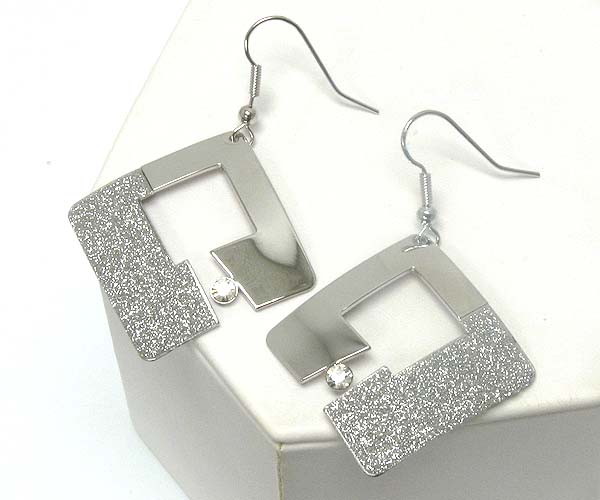 Crystal sauare half sand paper and plain metal earring - wear resistant electro plating