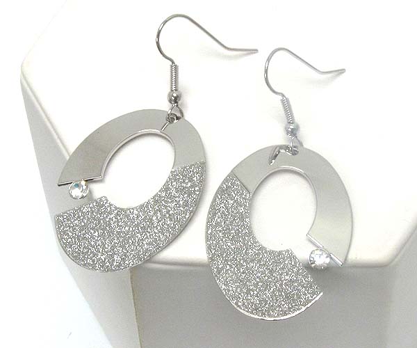 Crystal oval half sand paper and plain metal earring - wear resistant electro plating