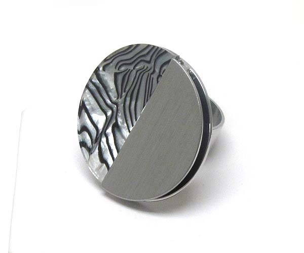 Architectural metal scratch and acrylic animal print round cut ring - wear resistant electro plating