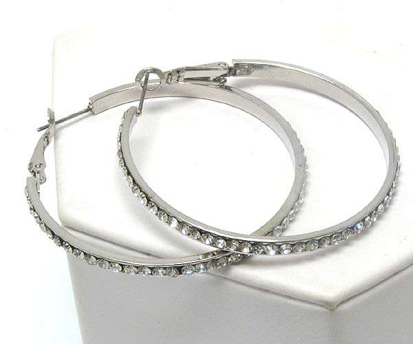 Side crystal hoop earring - wear resistant electro plating - hoops