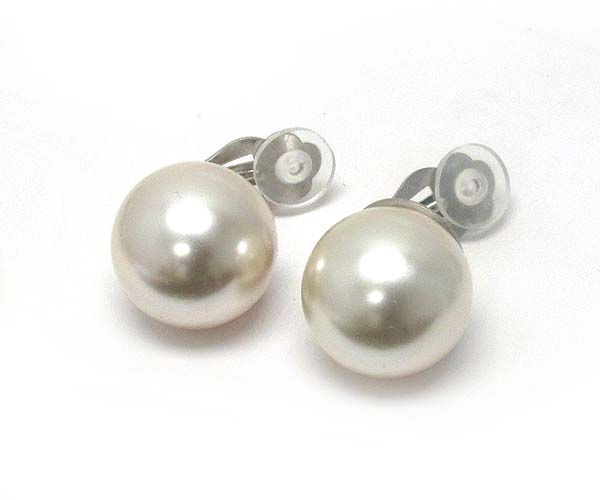 Round pearl and metal clip earring - wear resistant electro plating