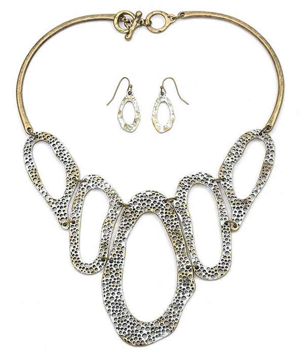 Metal filigree natural shape open metal link necklace set