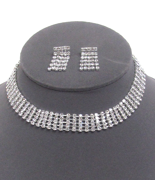 Five line rhinestone choker necklace set