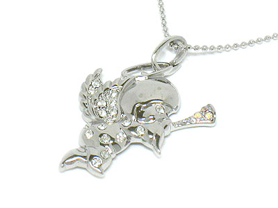 Made in korea whitegold plating crystal angel necklace