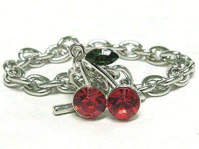 Crystal cherry charm toggle bracelet