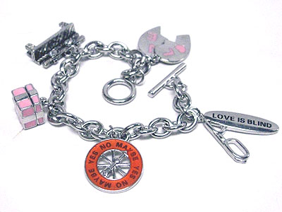 Metal epoxy love theme fun charm toggle bracelet