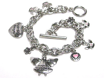 Metal epoxy guardian angel charm toggle bracelet