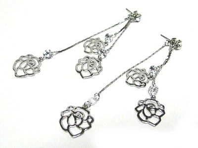 Crystal ball and triple flower long drop earring