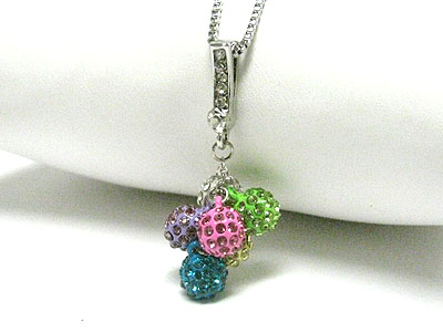 Multi enamel and crystal ball cluster drop neckalce