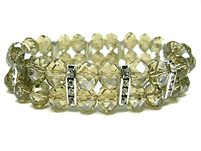 Double row facet glass beads and crystal joint bar stretch bracelet