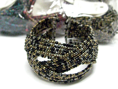 Sell by dozen - mixed color braided multi row seed beads bangle 12 pc set mens jewelry