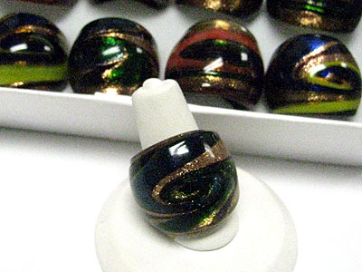 Sell by dozen - mixed color murano glass style ring 12 pc set - adjustable size mens jewelry