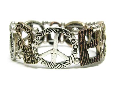 Antique metal peace theme stretch bracelet