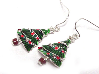 Enameled metal casting christmas tree earring