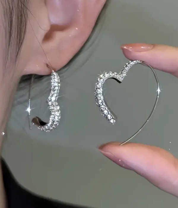 Rhinestone heart hoop earring