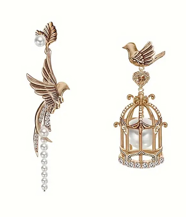 Bird and cage earring