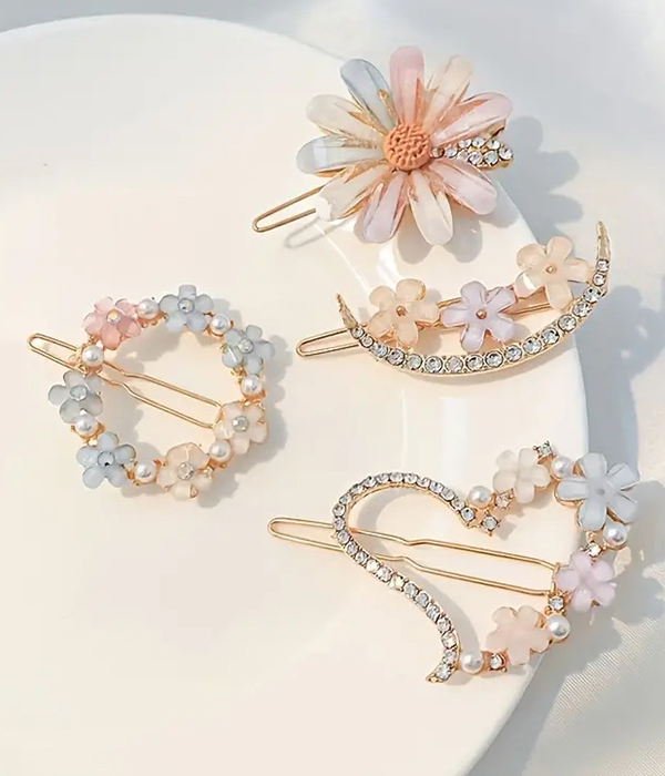 4 piece flower deco hair clips set