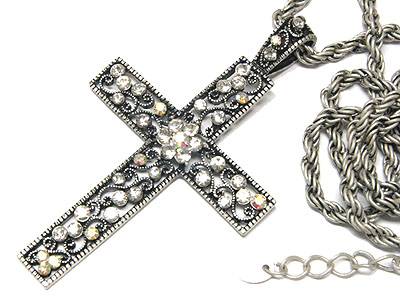 Austrian crystal cross necklace ( large )