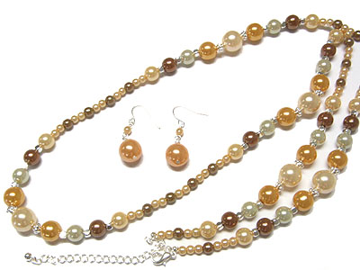 Multi color pearl beads necklace and earring set