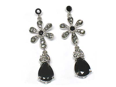 Crystal flower deco cubic zirconia drop earring