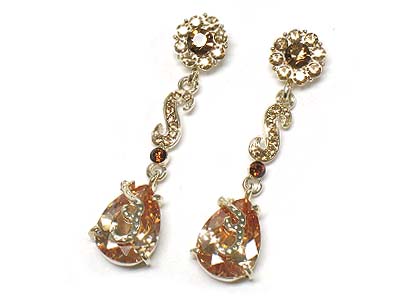 Crystal flower post and cubic zirconia tear drop earring