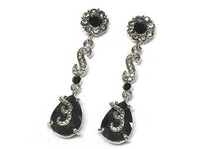 Crystal flower post and cubic zirconia tear drop earring