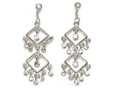 Crystal multi dangles and double square earring