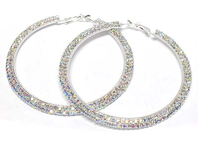 Crystal dual line circle frame hoop earring - hoops